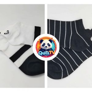 Két pár csíkos pandás zokni, panda mintával, 36–39-es méretben