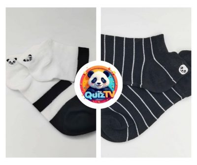 Két pár csíkos pandás zokni, panda mintával, 36–39-es méretben